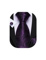 Conjunto de gravata Barry.Wang Paisley em seda roxo escuro e preto