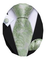 Conjunto de gravata Barry.Wang Paisley Silk de 150 cm com abotoaduras