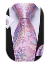 Conjunto de gravata Barry.Wang Pink Paisley Silk 150 cm de comprimento Conjunto de gravata Barry.Wang Pink Paisley Silk 150 cm de comprimento
