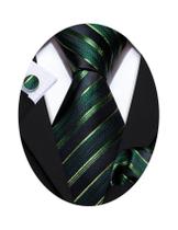 Conjunto de gravata Barry.Wang Silk Stripe verde esmeralda