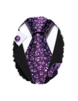 Conjunto de gravata Barry.Wang Wispy Floral Purple Silk 150 cm Conjunto de gravata Barry.Wang Wispy Floral Purple Silk 150 cm