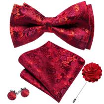 Conjunto de gravata borboleta Barry.Wang, acessórios formais de seda floral vermelha