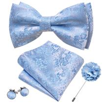 Conjunto de gravata borboleta Barry.Wang, azul claro, floral, seda formal Conjunto de gravata borboleta Barry.Wang, azul claro, floral, seda formal