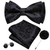 Conjunto de gravata borboleta Barry.Wang Black Floral Silk Formal 13,5 x 7,5 cm Conjunto de gravata borboleta Barry.Wang Black Floral Silk Formal 13,5 x 7,5 cm
