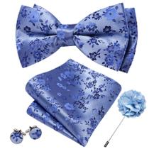Conjunto de gravata borboleta Barry.Wang Floral Silk Dusty Blue Formal Conjunto de gravata borboleta Barry.Wang Floral Silk Dusty Blue Formal