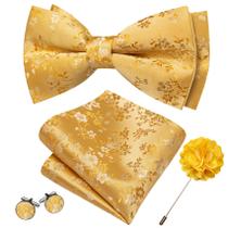 Conjunto de gravata borboleta Barry.Wang Floral Yellow Gold Silk Formal Conjunto de gravata borboleta Barry.Wang Floral Yellow Gold Silk Formal