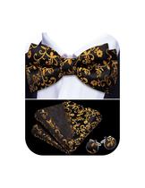 Conjunto de gravata borboleta Barry.Wang Gold Black Floral Silk 12x6 cm Conjunto de gravata borboleta Barry.Wang Gold Black Floral Silk 12x6 cm