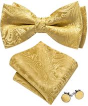 Conjunto de gravata borboleta Barry.Wang Gold Paisley Silk pré-amarrada 12x6 cm