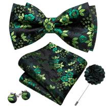 Conjunto de gravata borboleta Barry.Wang Green Floral Seda Pré-amarrada
