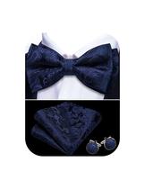 Conjunto de gravata borboleta Barry.Wang Navy Blue Paisley Silk 12x6cm