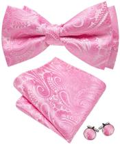 Conjunto de gravata borboleta Barry.Wang Pink Paisley Silk 13,5 x 7,5 cm