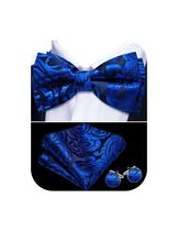 Conjunto de gravata borboleta Barry.Wang Royal Blue Paisley Silk 12x6cm