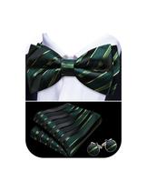 Conjunto de gravata borboleta Barry.Wang, verde, preto, seda listrada