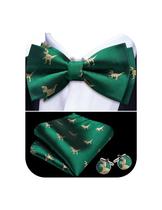 Conjunto de gravata borboleta de seda Barry.Wang Dinosaur Green Gold