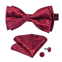 Conjunto de gravata borboleta DiBangu Burgundy Paisley Silk com abotoaduras Conjunto de gravata borboleta DiBangu Burgundy Paisley Silk com abotoaduras