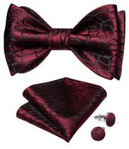 Conjunto de gravata borboleta DiBangu Wine Red Silk para homens com bolso quadrado