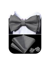 Conjunto de gravata borboleta masculina de seda xadrez cinza preta Barry.Wang