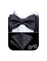 Conjunto de gravata borboleta preta Barry.Wang Charcoal Paisley Silk 12x6cm