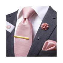 Conjunto De Gravata De Seda Elegante Com Estampa Paisley E Abotoaduras Amarelo-Marrom Para Homens Em