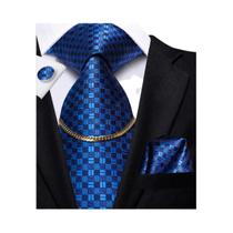 Conjunto De Gravata De Seda Preta Com Estampa Xadrez, Abotoaduras E Lenço Para Homens, Presente De