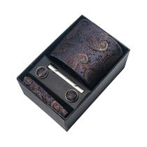 Conjunto De Gravata E Abotoaduras Xadrez Cinza Para Homens, Acessórios De Luxo Para Terno, Caixa De