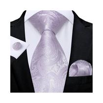 Conjunto De Gravata Masculina Preta Prateada Paisley Floral Com Abotoaduras E Lenço Para Casamento