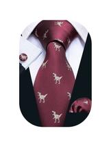 Conjunto de gravatas Barry.Wang Burgundy Silk Dinosaur Pattern 8,5 x 150 cm