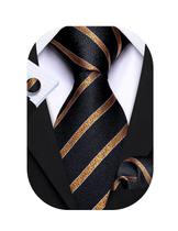 Conjunto de gravatas Barry.Wang Classic Stripe Green com abotoaduras
