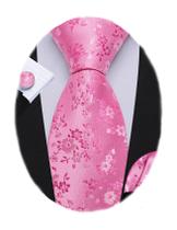 Conjunto de gravatas Barry.Wang Flower para homens com lenço e abotoaduras