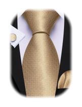 Conjunto de gravatas Barry.Wang Gold Silk 150 cm com abotoaduras