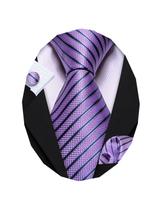 Conjunto de gravatas Barry.Wang Lavender Silk 150 cm em tecido listrado