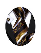 Conjunto de gravatas Barry.Wang Silk 150 cm com abotoaduras douradas Conjunto de gravatas Barry.Wang Silk 150 cm com abotoaduras douradas