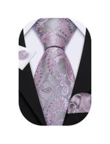 Conjunto de gravatas Barry.Wang Silver Grey Rose 150 cm de seda