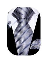 Conjunto de gravatas Barry.Wang Stripe, tecido com abotoaduras de lenço
