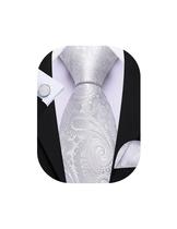 Conjunto de gravatas Barry.Wang White Paisley Silk 160 cm