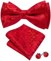 Conjunto de gravatas borboleta Barry.Wang Crimson Red Paisley Silk