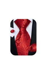 Conjunto de gravatas DiBangu Red Floral Woven Silk Paisley para homens