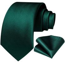 Conjunto de gravatas DiBangu Solid Emerald Green Silk para homens