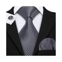 Conjunto De Gravatas E Abotoaduras Masculinas Em Preto, Branco, Cinza E Prata, Gravata Jacquard Para