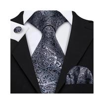 Conjunto De Gravatas E Abotoaduras Masculinas Em Preto, Branco, Cinza E Prata, Gravata Jacquard Para