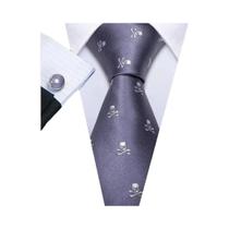 Conjunto De Gravatas E Abotoaduras Masculinas Em Preto, Branco, Cinza E Prata, Gravata Jacquard Para