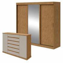 Conjunto de Guarda-roupa 3 Portas 3 Gavetas Saion Plus 1 Porta Glasse Cômoda Vedra
