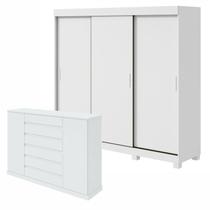 Conjunto de Guarda-Roupa 3 Portas 3 Gavetas Saion Plus com Pése Cômoda Vedra Branco