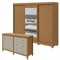 Conjunto de Guarda-roupa 3 Portas 4 Gavetas Nice com Espelho e com Pése Cômoda Maggiore New
