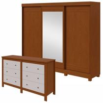 Conjunto de Guarda-roupa 3 Portas 4 Gavetas Nice com Espelho e com Pése Cômoda Maggiore New