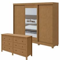 Conjunto de Guarda-roupa 3 Portas 4 Gavetas Nice com Espelho e com Pése Cômoda Maggiore New