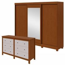 Conjunto de Guarda-roupa 3 Portas 4 Gavetas Nice com Espelho e com Pése Cômoda Maggiore New