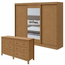Conjunto de Guarda-roupa 3 Portas 4 Gavetas Nice com Espelhoe Cômoda 6 Gavetas Maggiore New