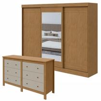 Conjunto de Guarda-roupa 3 Portas 4 Gavetas Nice com Espelhoe Cômoda Maggiore New