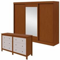 Conjunto de Guarda-roupa 3 Portas 4 Gavetas Nice com Espelhoe Cômoda Maggiore New